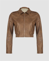 PU Leather Zipper Cropped Jacket